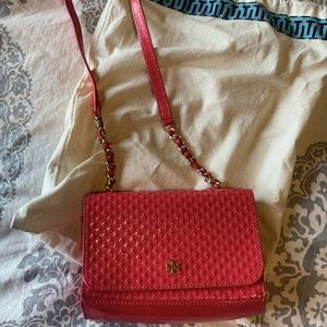 Tory Burch Marion Embossed Patent Shrunken Shoulder Bag